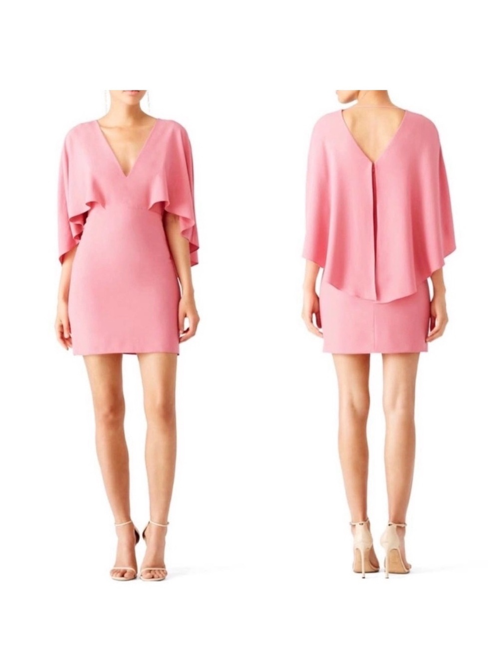 Halston Heritage Pink Cape-Sleeve V-Neck Mini Dress